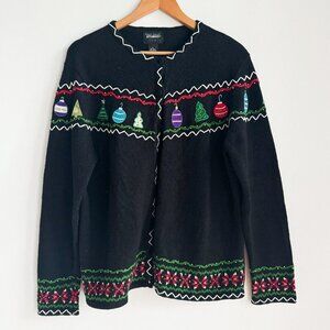 Design Originals Studio Joy Embroidered Christmas Cardigan Sweater XL